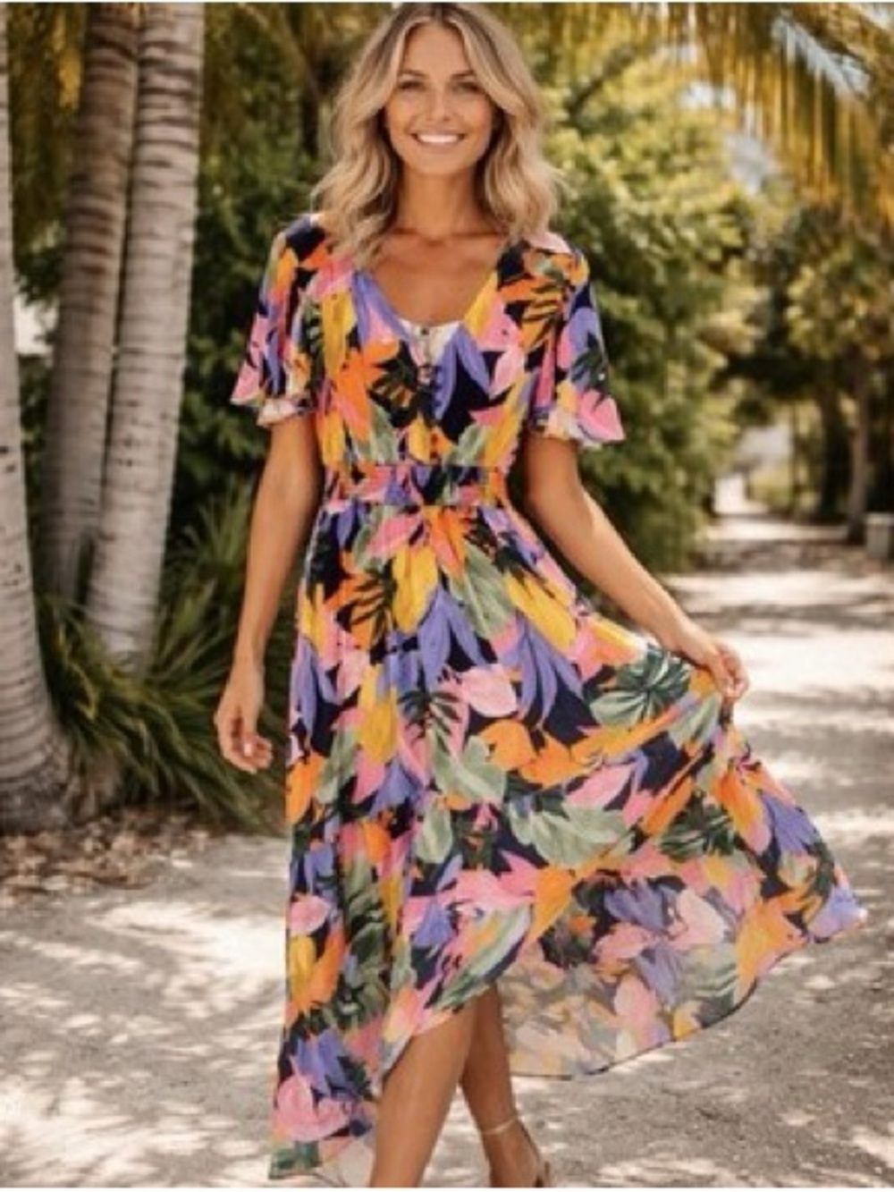 Abel the Label Floral Multicolor Maxi Dress Tropical High Low
